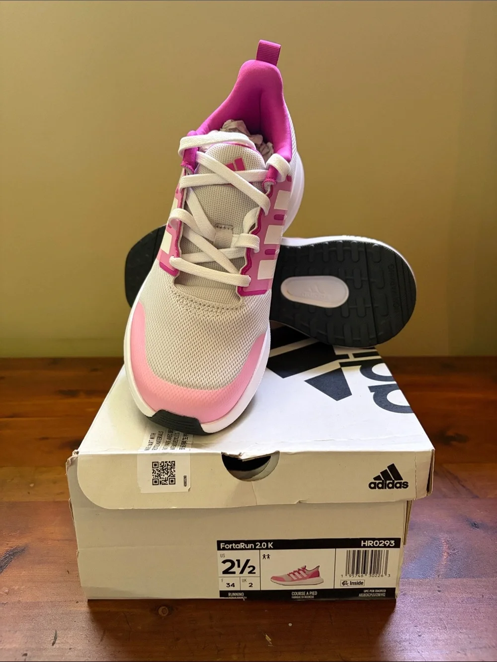adidas White and Pink Girls' Lightweight Running Sneakers